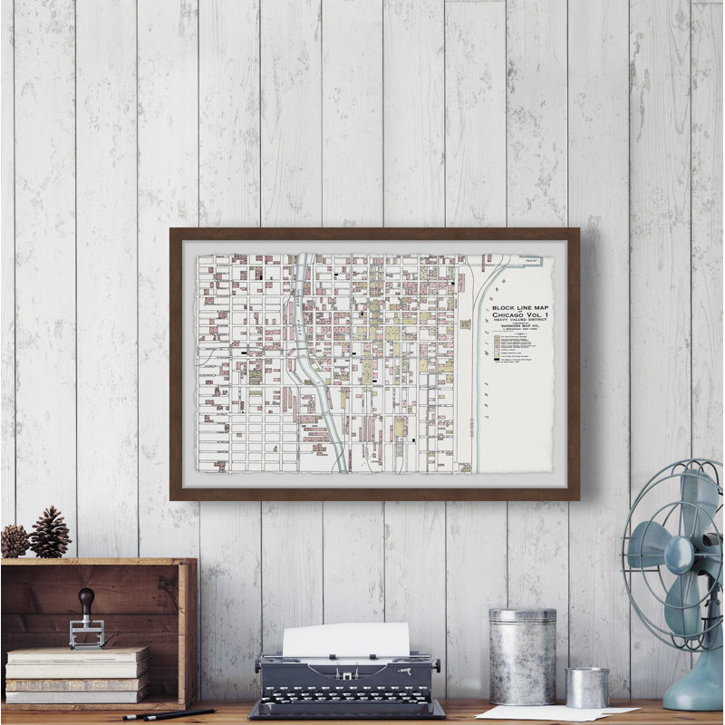 «Block Line Map of Chicago», impression encadrée, H 16 po x l 24 po x P 1,5 po