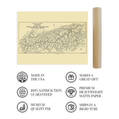 1934, carte du parc national des Great Smoky Mountains sur papier