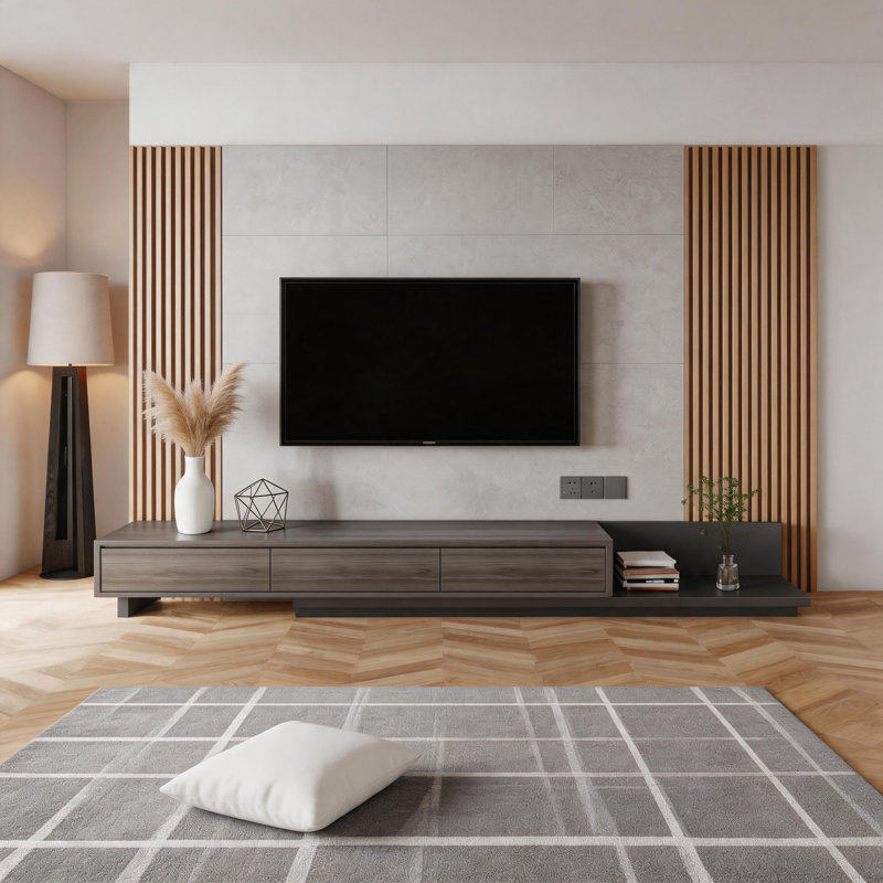 Extendable TV Cabinet with 3 Drawers | Adjustable Width 200-330cm | tv unit in Walnut, Grey & Dark Walnut for 75-100" TVs for Living Room & Bedroom  Modern Minimalist Style
