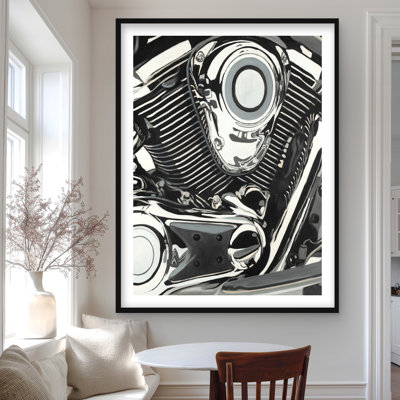 Motorcycle Engine - Framed Matted Print for Home Decor
