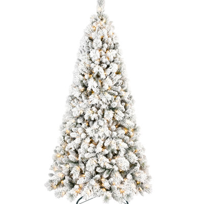 9ft Flocked Holiday Tree, 750 Warm White Led Lights, 1964 Tips, & Hard Needle Branches, Quick Setup For A Full - Bodied Decor Look