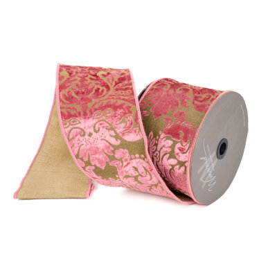 FLOCKED DAMASK RIBBON- MAUVE