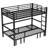 Twin XL over Twin XL size pull-out Metal Bunk Bed, lower bunk can be pulled out in three sections, top bunk equipped with safety rails, black.