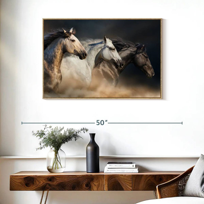 Chevaux magnifiques, Cadre flottant en bois naturel, 37 po x 25 po