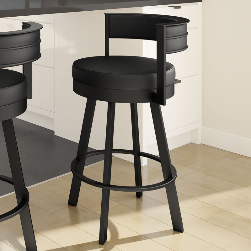 Tabouret de bar et de comptoir pivotant Matthews, Tabouret de bar (siège d'une hauteur de 30 po), Noir, Similicuir noir