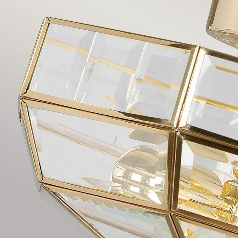 Everson Glass Semi Flush Mount, Polished Brass