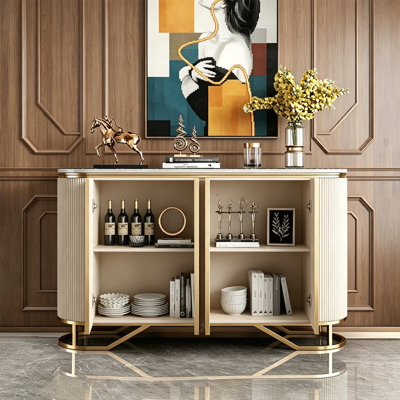 Buffet multifonctionnel de style italien, H 35,43 po x l 59,06 po x P 15,75 po, Beige