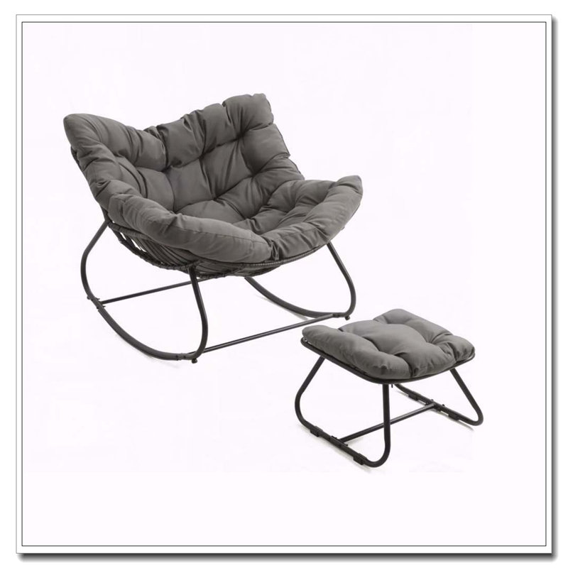 Fauteuil à bascule surdimensionné avec repose-pieds, osier toutes saisons, gris foncé, Gris