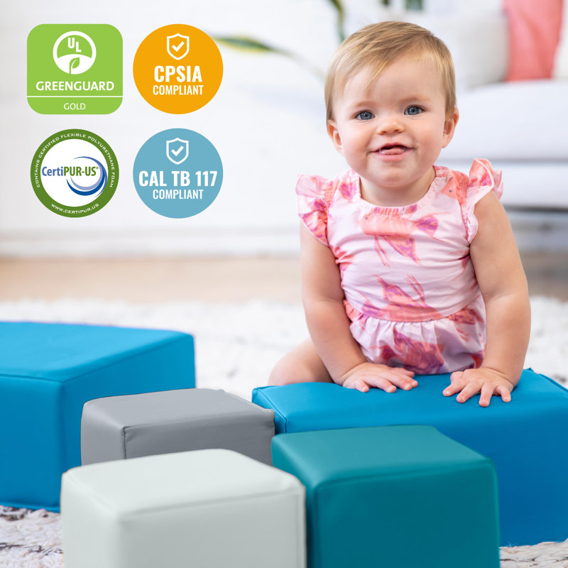 Blocs de construction en mousse pour tout-petits ECR4Kids SoftZone, ensemble de jeu en mousse, 7 pièces, Vert / gris / argent