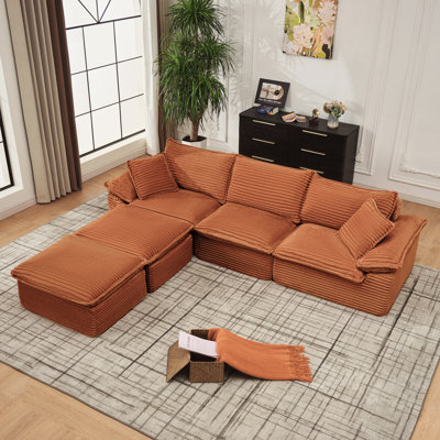 Canapé modulaire 144 po en U - Grand canapé en velours côtelé en nuage avec repose-pieds mobile, confortable, moderne et sans assemblage