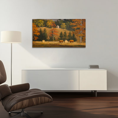 Paysage d'automne, art mural - images murales d'automne, art mural d'automne, art mural sur toile d'automne pour le salon, paysage rétro, impression sur toile tendue encadrée, 20 x 40 po
