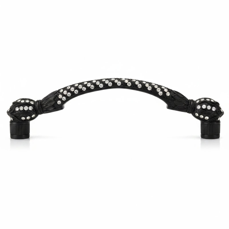 GLENDALE  5" CENTER TO CENTER PULL DECORATED WITH LIGHT COLORADO TOPAZ SWAROVSKI CRYSTALS IN MUSEUM GOLD PLATE, Matte Black