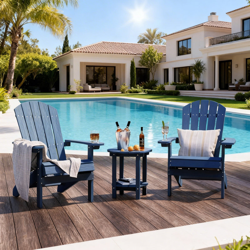 Plastic Adirondack Chairs Outdoor HIPS Patio Chairs With Wood Texture Lawn Fire Pit Deck Porch Garden Chairs For Adults（Set Of 2）