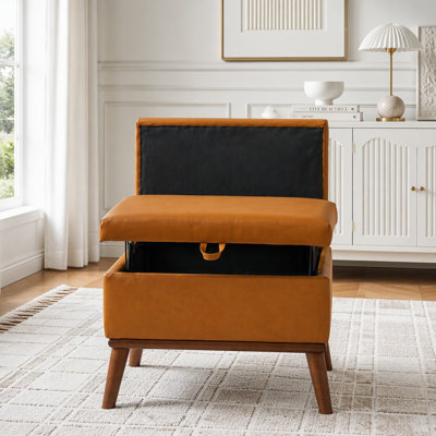 Grand repose-pieds avec rangement, table basse rectangulaire de style Mid-Century de 31 po avec fonction de levage du couvercle, hauts pieds en bois, repose-pieds surdimensionnés