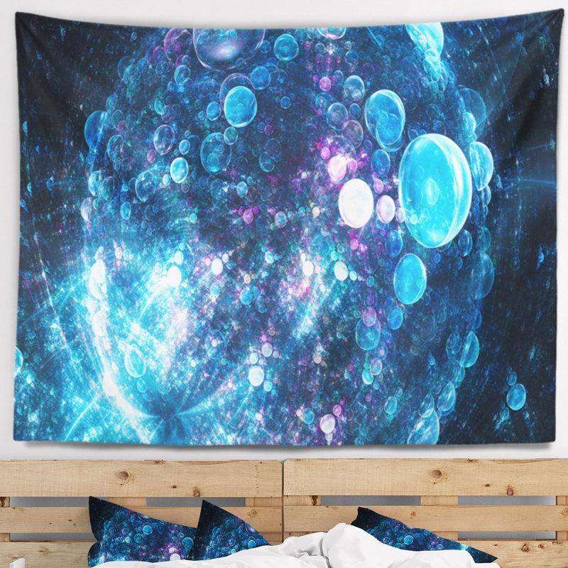 Tapisserie à bulles sphérique bleu abstrait, H 78 po x l 92 po