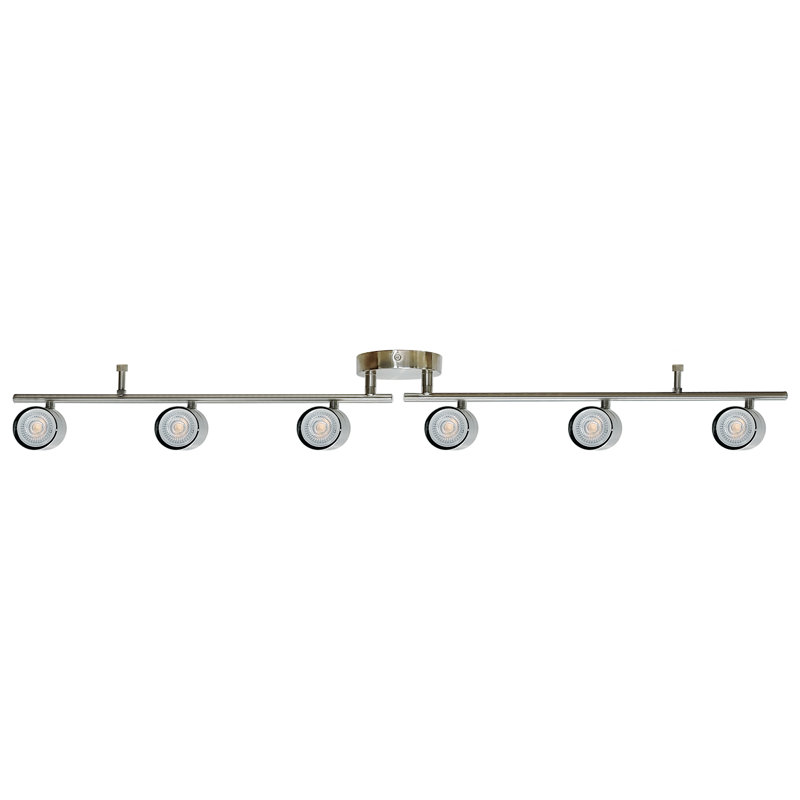 Luminaire sur rail à 6 têtes, finition nickel brossé, conception moderne, ampoules GU10 à intensité variable (5 W, 500LM, 3000K), certification cETL, garantie de 1 an, installation facile