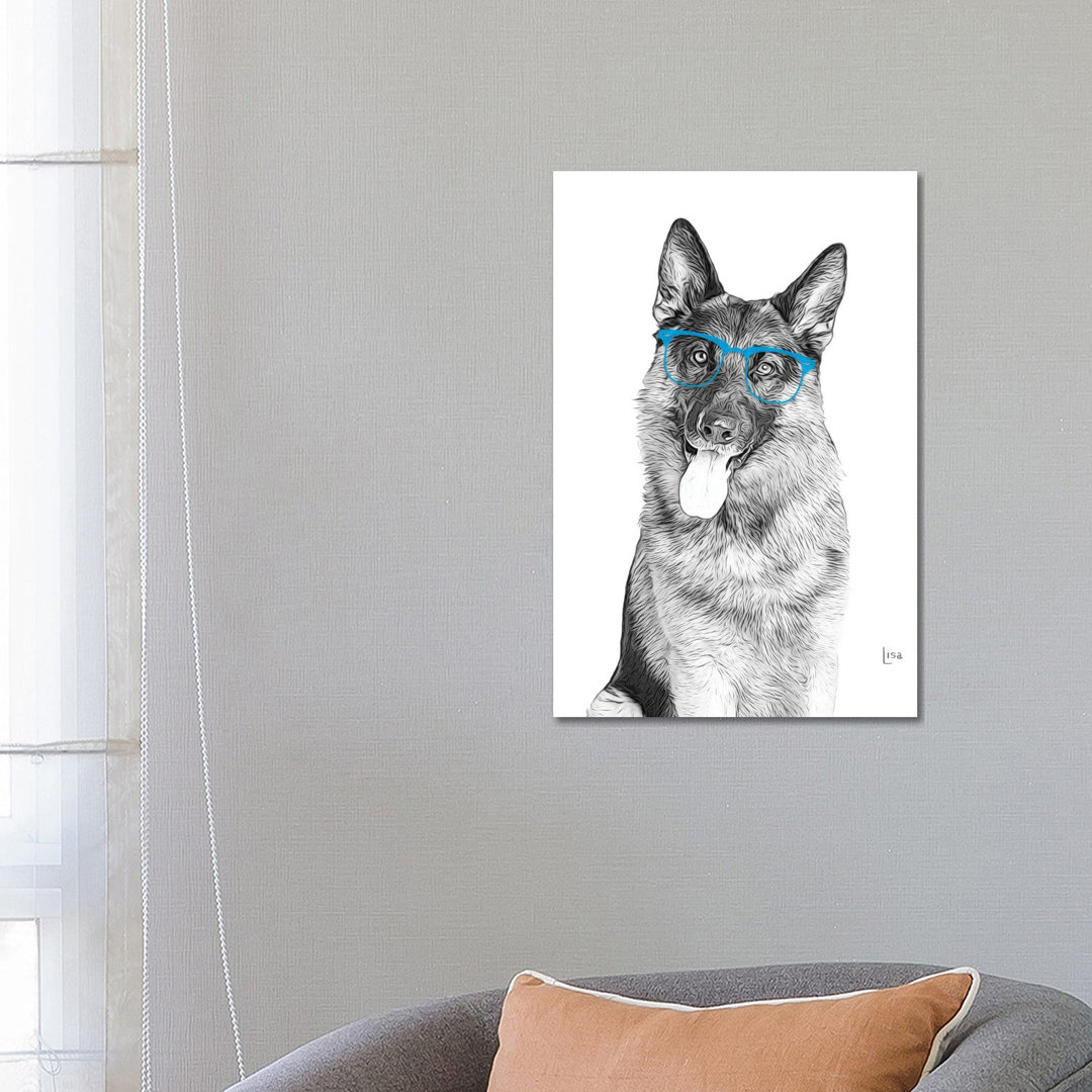 German Shepherd with Blue Glasses by Printable Lisa's Pets - Wrapped Canvas Painting