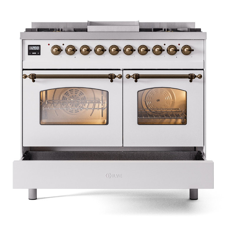 ILVE Nostalgie II 40 in Dual Fuel Range, Natural Gas, White/Bronze