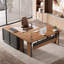 Bureau de direction en L de 63 pouces avec classeur de 47 pouces, bureau d'ordinateur moderne avec tiroirs et tablettes de rangement ouvertes, mobilier de bureau professionnel pour bureau personnel, brun et noir