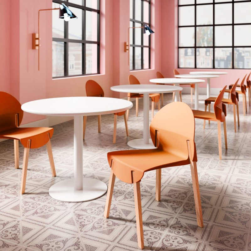 4 Indoor Tropical Orange Chairs, Red Oak Legs, Polypropylene Seat, Waterproof Scratch-, Solid Reinforced Joints, Floor-Protective Pads, Ergonomic Thickened Edge, Modern Two-Tone Design, , Quick