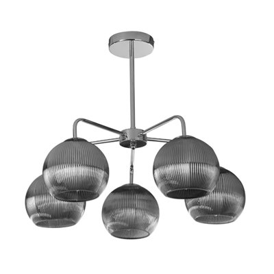 Hamblin 5 Light Chrome and Somked Glass Semi-Flush Ceiling Light