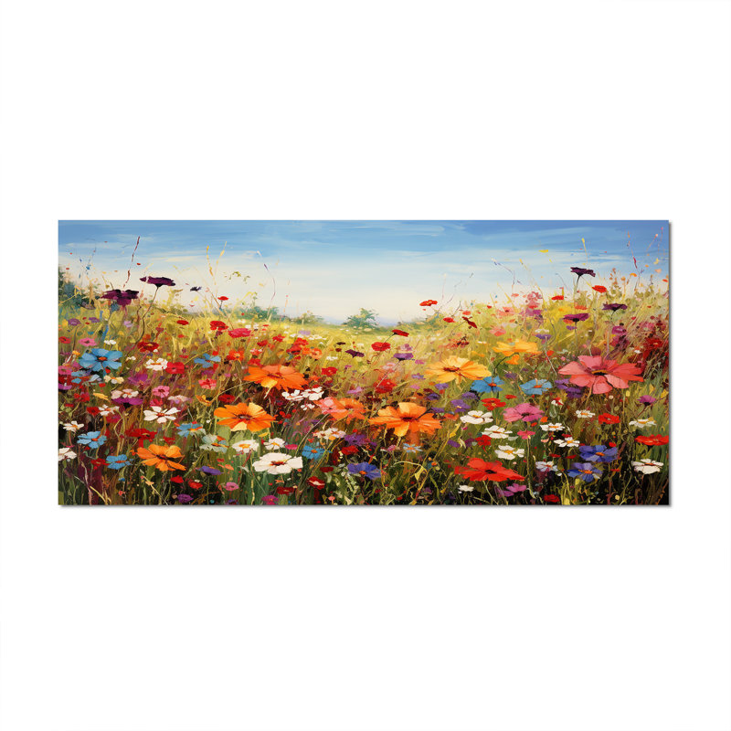 Fleurs colorées de prairies colorées I, reproduction d'art sur toile, H 28 po x l 60 po, Toile tendue, Sans cadre