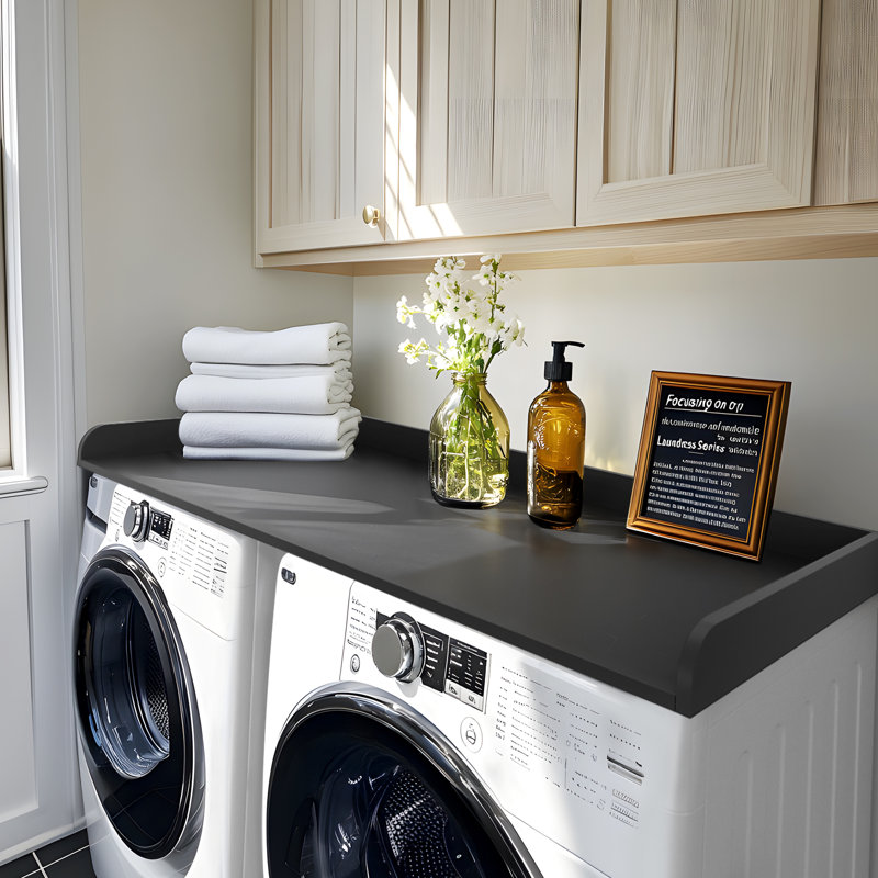 Kaboon Washer Dryer Countertop With Edge Rails, 28" X 58", Black