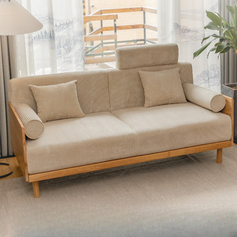 Minimalist Solid Wood Small Sofa, Light Khaki
