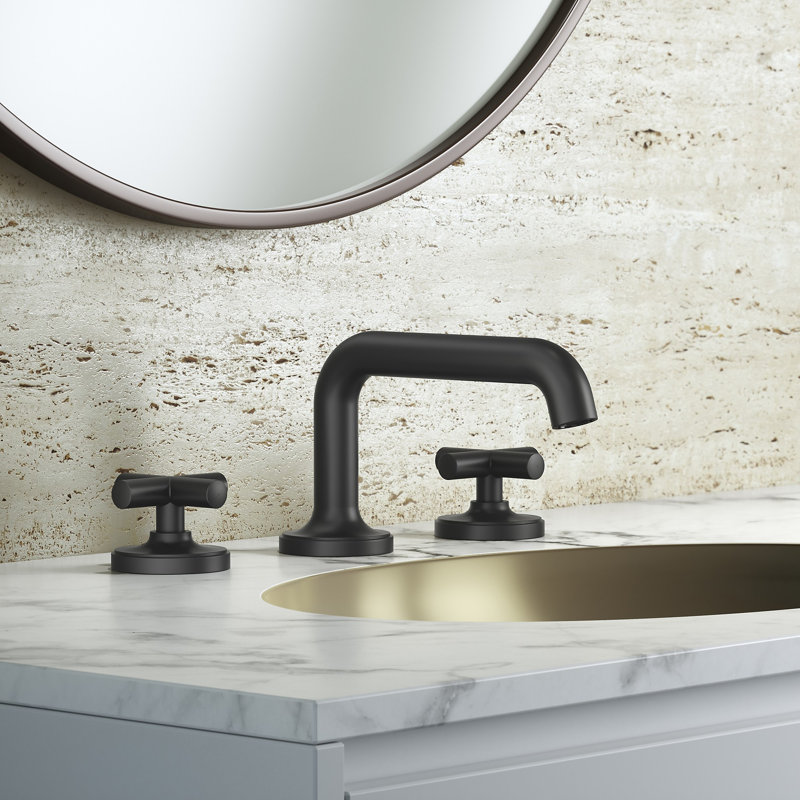 TENET Widespread Bathroom Faucet with Drain Assembly, Matte Black