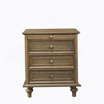 Farmhouse Nightstand With 4 Drawers, Wooden End Table For Bedroom