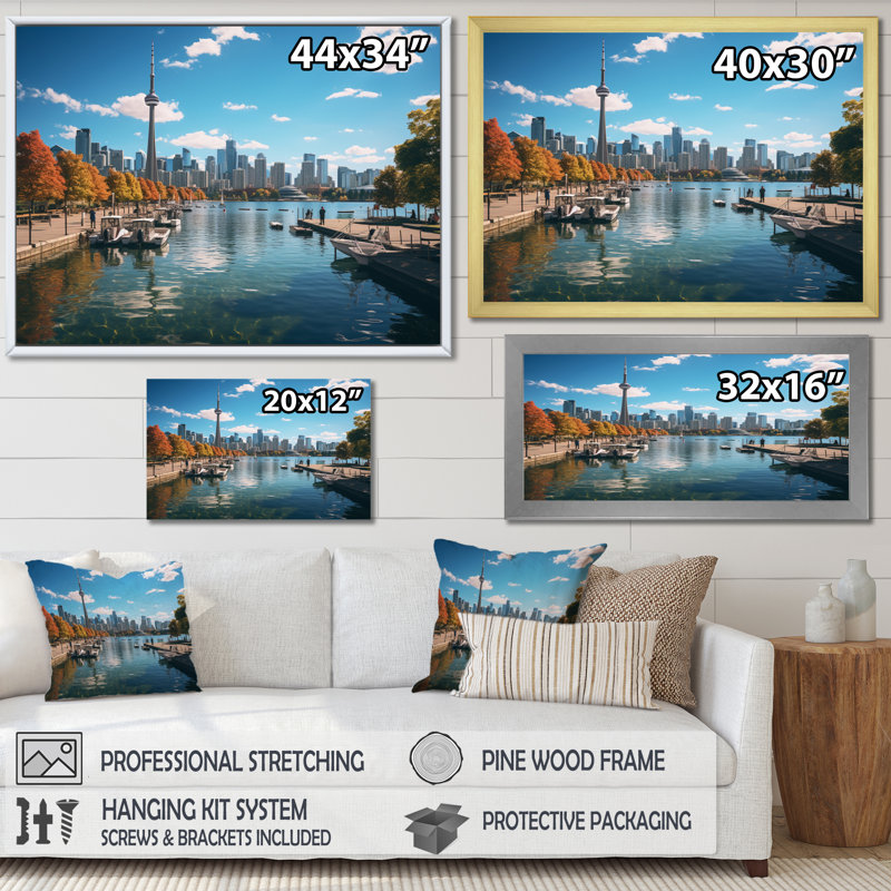 "Cityscape of Toronto pendant le jour", reproduction d'art sur toile, H 16 po x l 32 po x P 1 po, Cadre photo argenté