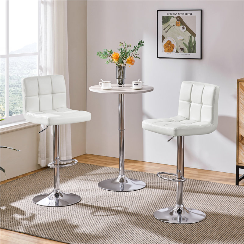 Chandresh Swivel Upholstered Faux Leather Adjustable Height Counter Stool with Steel Frame, White
