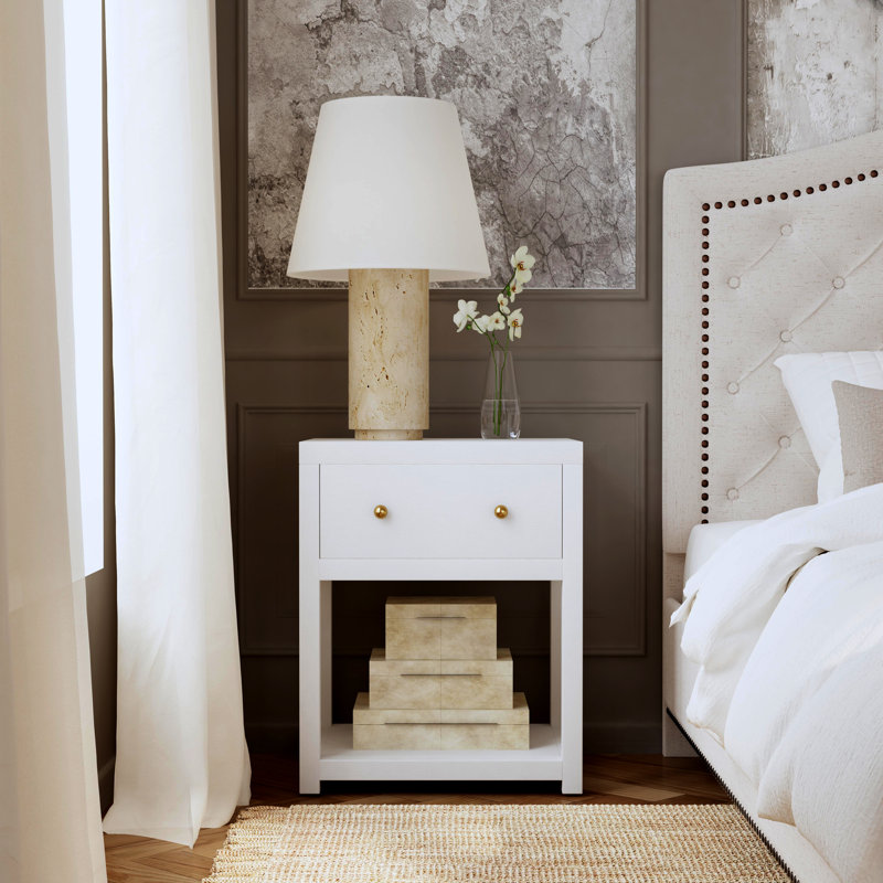 Nora 21 in. W Wood 1 Drawer Small Nightstand with Shelf, Textured White
