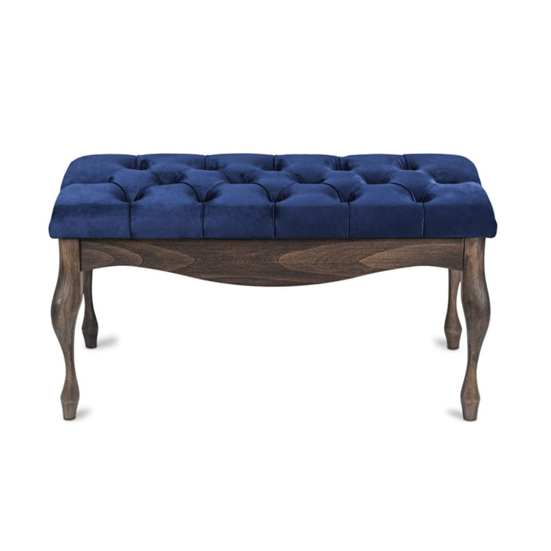 Keeter Velvet Upholstered Bench, H40 x W100 x D40cm, Navy, Dark Brown