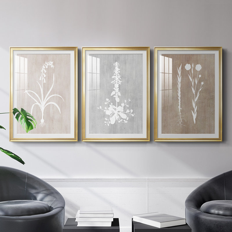 " Botany Beauty I " 3 - Pieces Painting Print, Gold Framed, 24.5" H x 37" W x 2.5" D