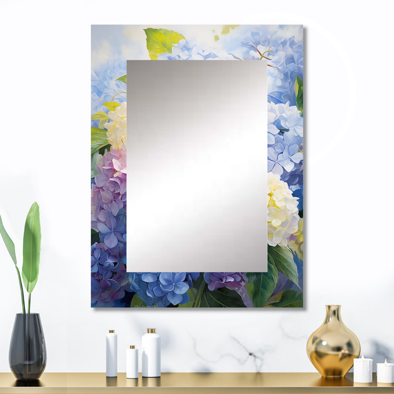 Hydrangées bleues et éternelles bleues - miroir d'hortensias, miroir mural décoratif traditionnel, impression d'art en métal