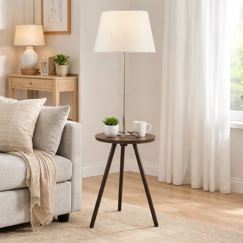 Lampe de table d'appoint avec abat-jour tambour blanc, brun espresso
