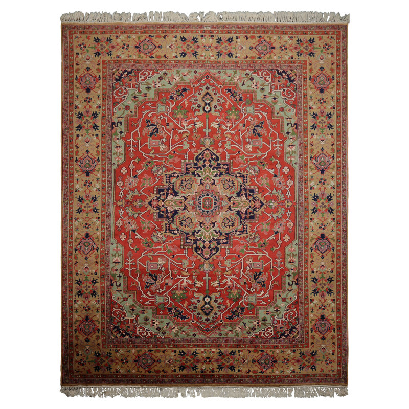 Tapis traditionnel corail en laine noué à la main 9x12