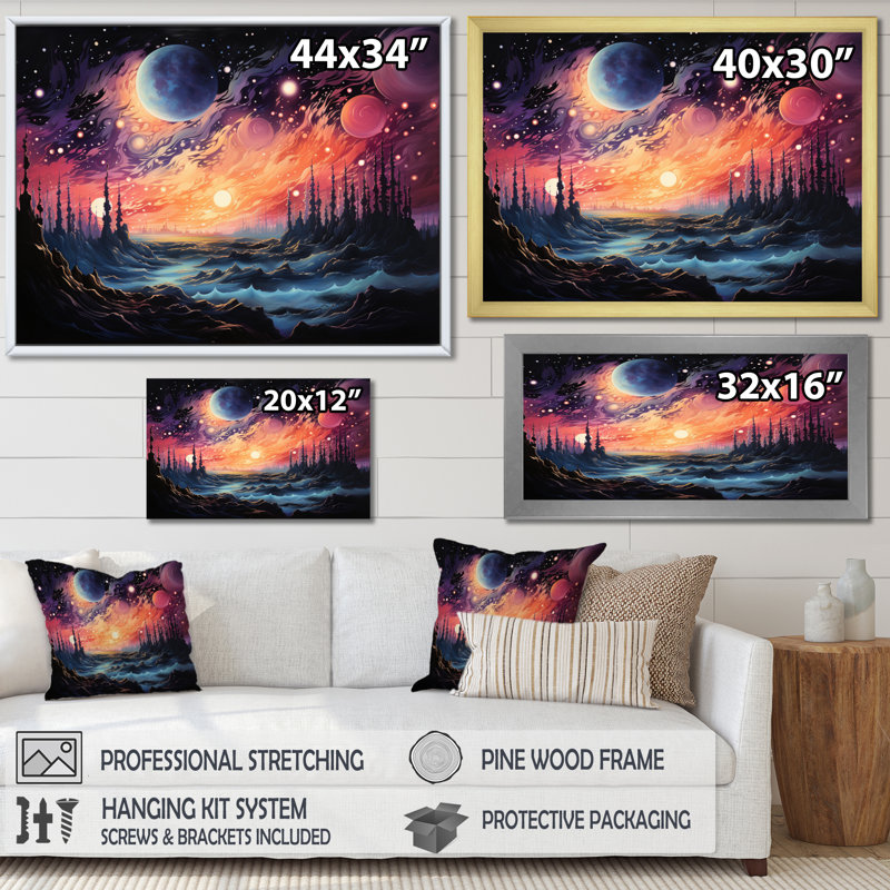 «Stars Infinity Landscape I», reproduction sur toile, Cadre naturel flottant, H 16 po x l 32 po x P 1 po