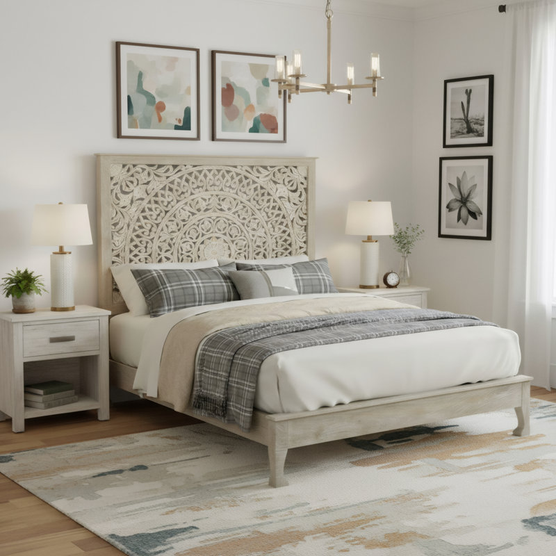 Lit standard en bois massif Aarohi, Grand, Gris calcaire