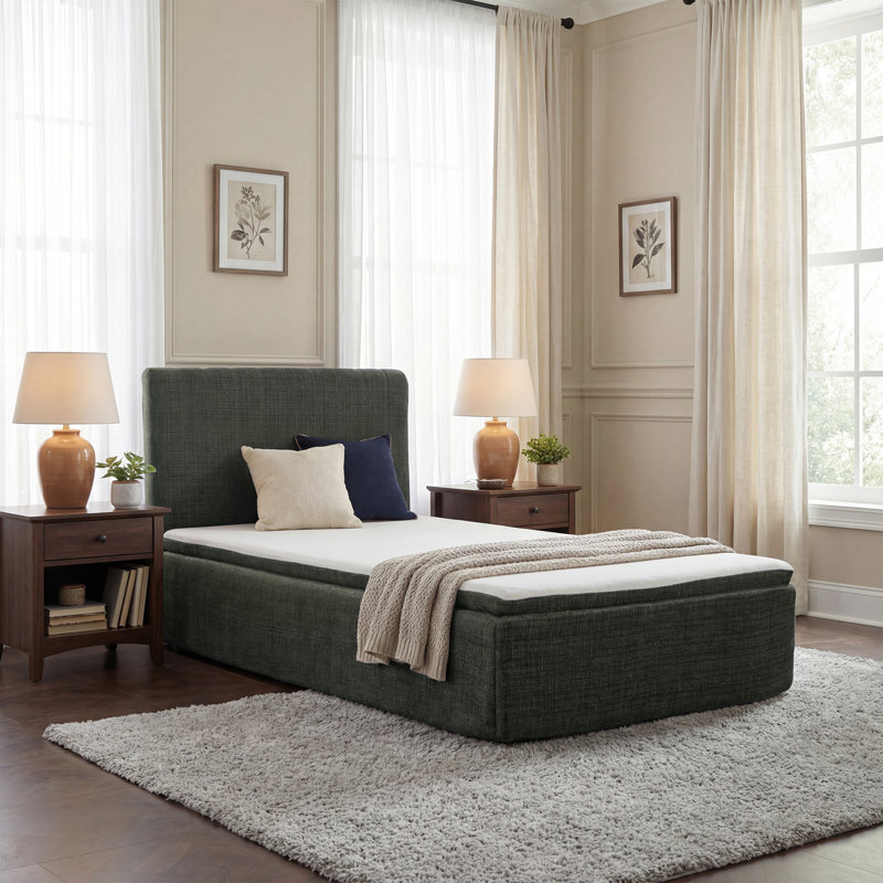 15" Thick Sponge Upholstered Compression Bed, Twin, Green