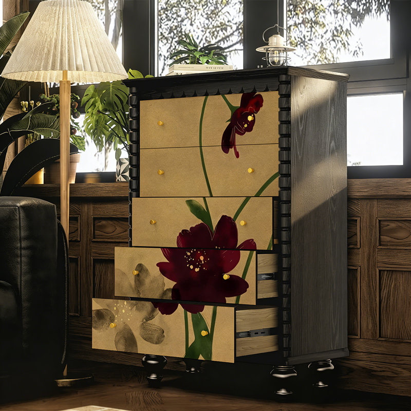 Commode d'entrée Mid-Century en bois massif, Noir