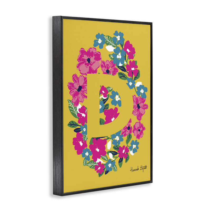 «Floral Bloom», lettre D, giclée par Hannah Louise Byatt, Giclée encadrée noir minuit, H 18 po x l 12 po