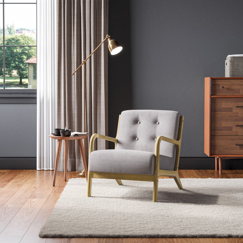 Croix Solid Wooden Frame Upholstered Tufted Armchair, Oak