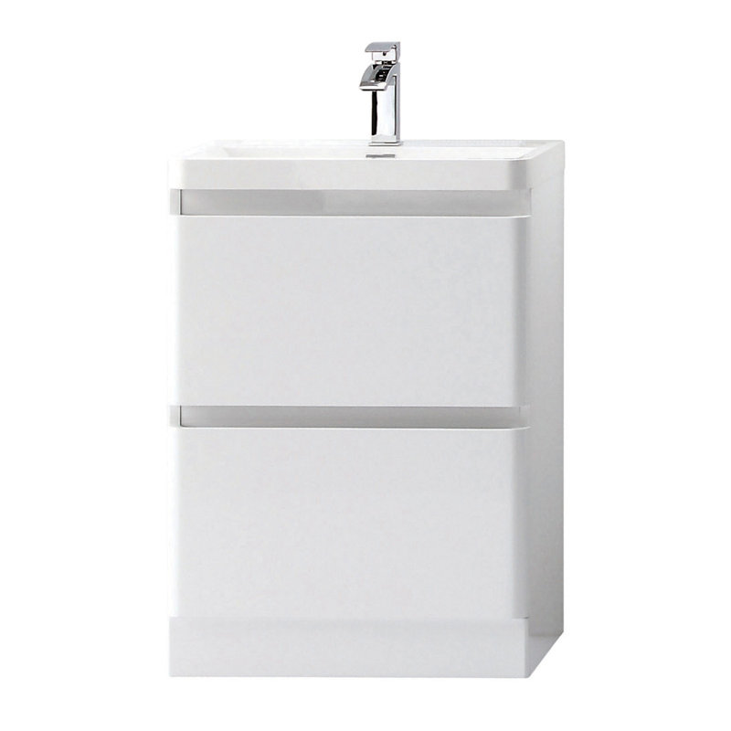 Bridge 600mm Single Bathroom Vanity with Integrated Resin Basin, Gloss White