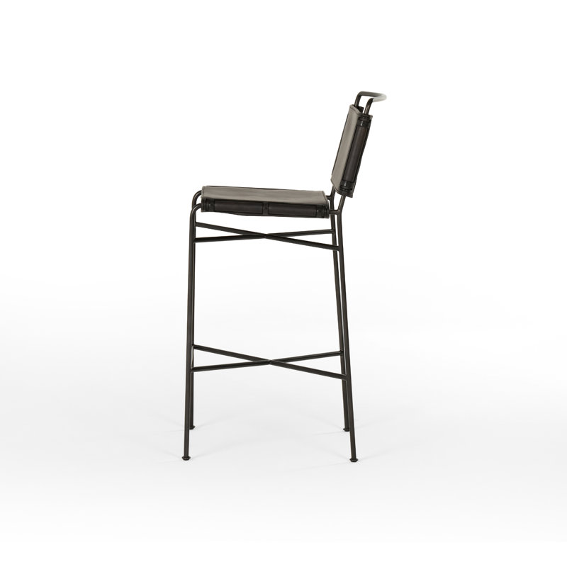 Kenza Counter Stool, Counter Stool (26” Seat Height), Vegan Leather-Black, Black
