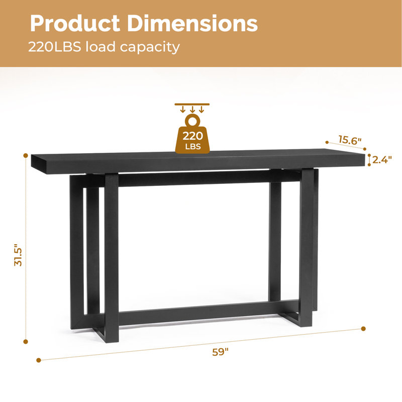 59'' Mordern Black Solid Wood Console Table for Entryway , Black, Black