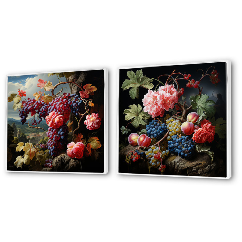 Ensemble de 2 peintures murales Renaissance I, Cadre flottant blanc, H 16 po x l 33 po x P 1 po