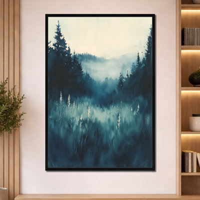 Forêt de pins bleu brumeux - Tableau encadré sur toile murale