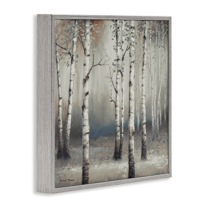 Birch Trees Misty Haze, scène de forêt grise - impression, H 17 po x l 17 po, Estampe numérique Farmhouse